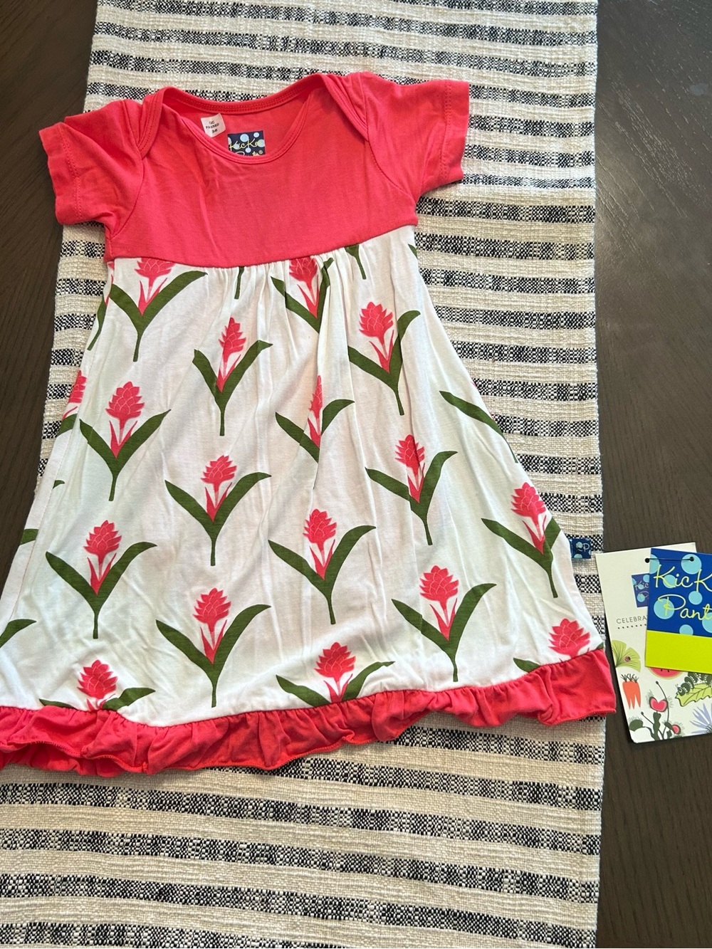 Kickee Pants Pink Floral Cotton A-Line Dress size 6-12M